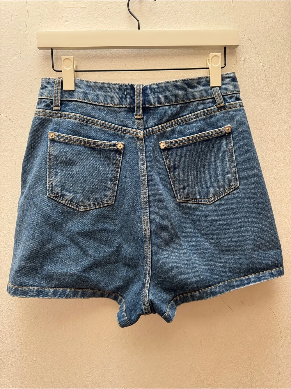 Classic Blue Denim Button-Front Mini Shorts